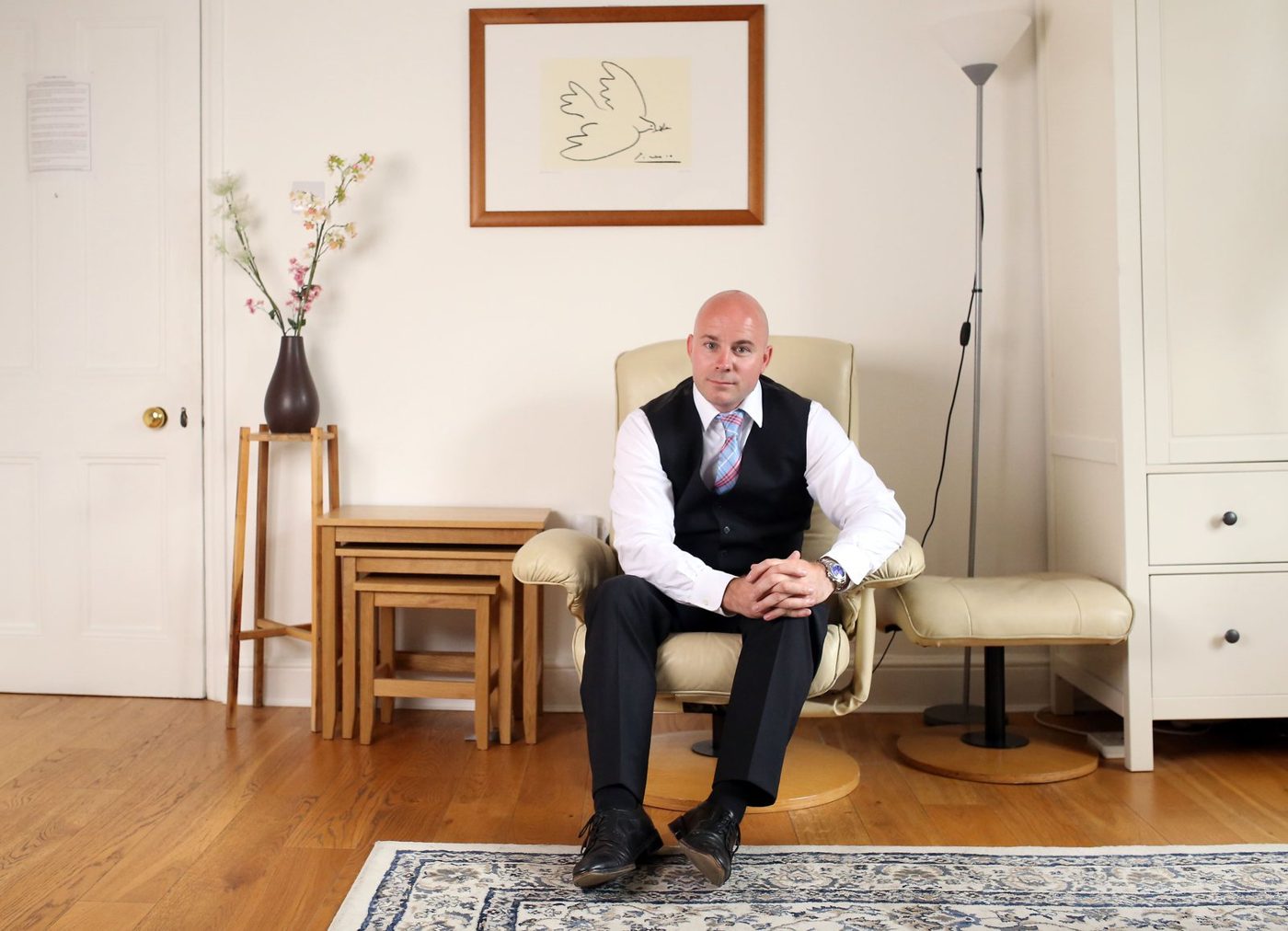 Adam Cox, clinical hypnotherapist, at his Harley Street office in London